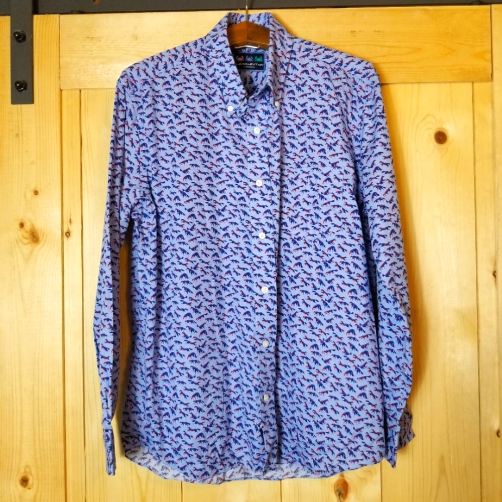 Charleston Threads Cotton All Over Fox Print Preppy Button Down LS Shirt